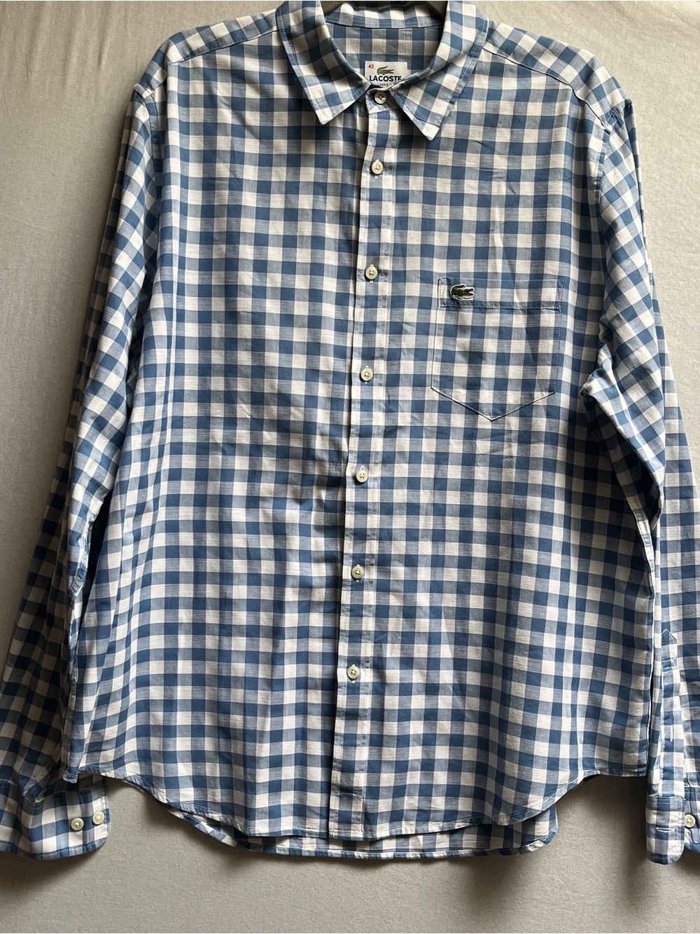 Lacoste Classic Fit Gingham Check Long Sleeve Button Down Size L